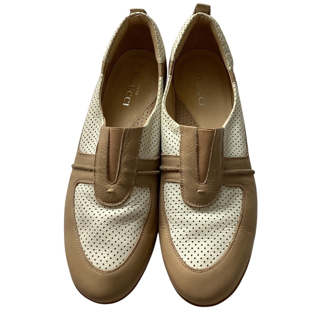 Sesto Meucci Beige White Perforated Leather Slip-On Loafers Size‎ 9.5 N Italy